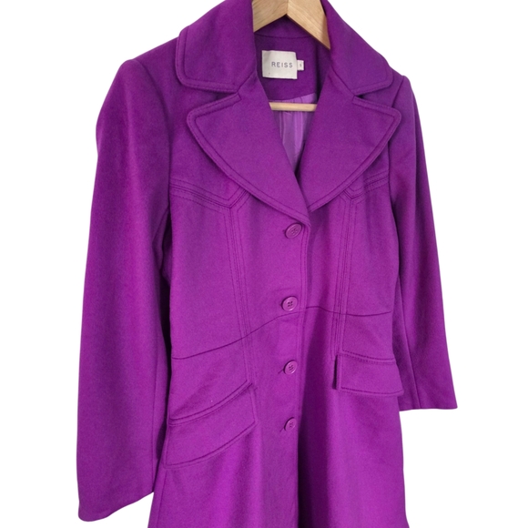 Reiss Purple Wool Cashmere Fit Flare Kat Trench Coat - Picture 2 of 11